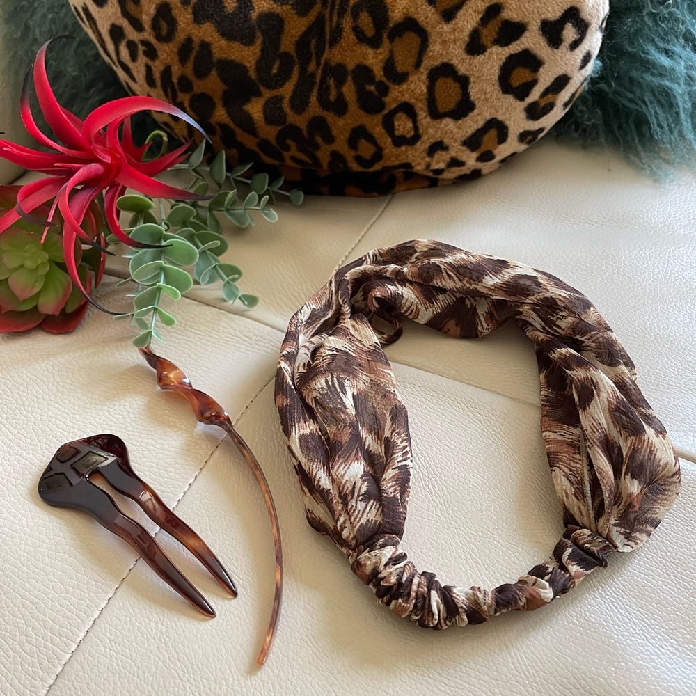 Faux Tortoiseshell hairpins set of 2 & fabric hairband updated listing
